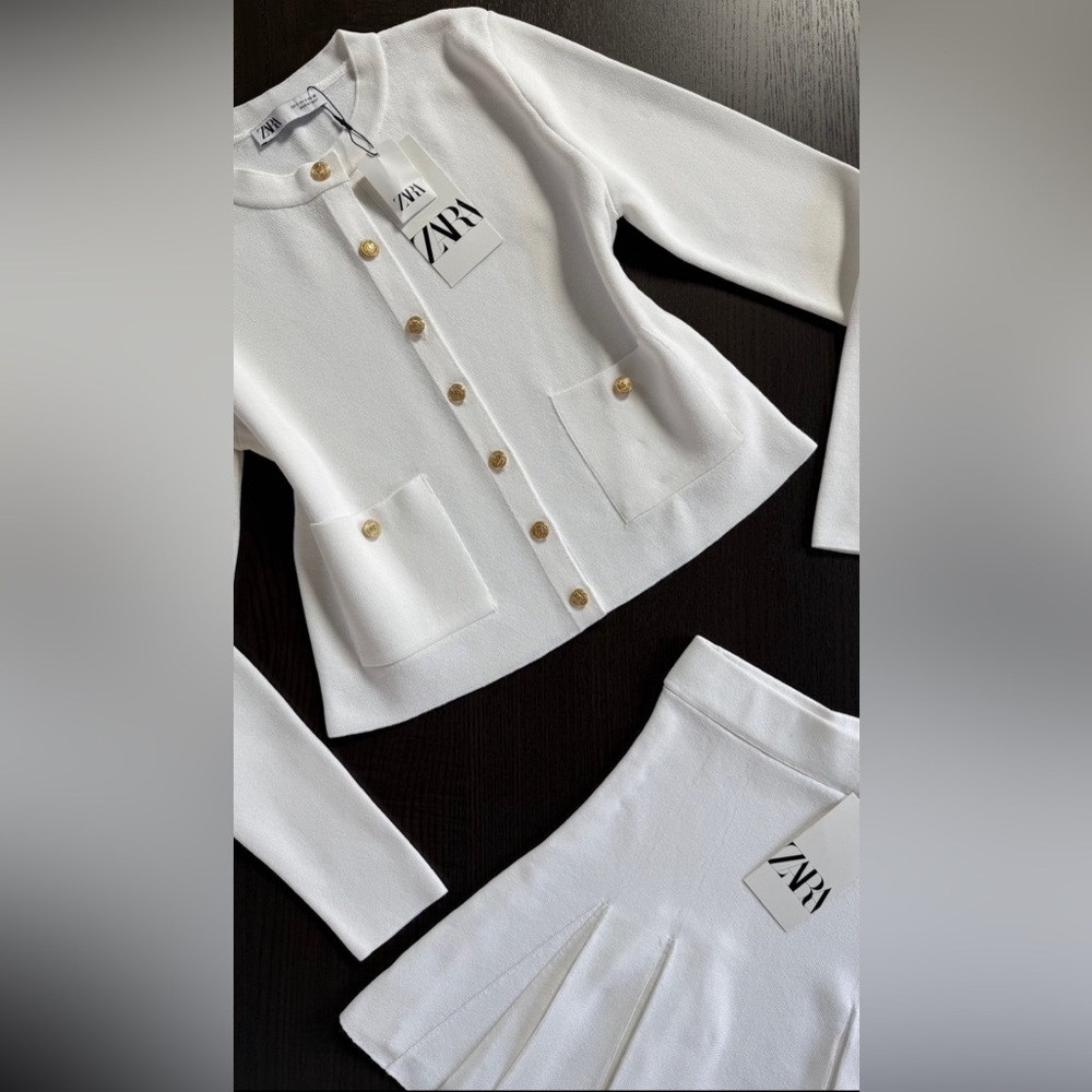 Zara Cream Cardigan and Skirt Set with Gold Accents - Picture 5 of 8